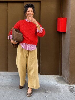 Women's Universal Thread Red Bobble Knit Cotton Blend Crewneck Sweater Size L